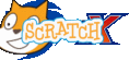 a scratch k logo with a cartoon cat on it .