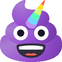 a purple unicorn poop with a rainbow horn on its head