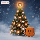 a christmas tree with a candy cane in front of it and a sticker that says ddev007