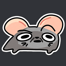 a cartoon drawing of a mouse with a sad face