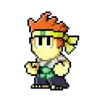 a pixel art drawing of a man with red hair and a headband .