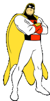 a cartoon drawing of a man in a superhero costume with his arms crossed