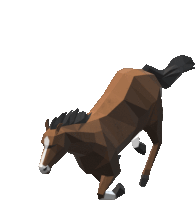 a low poly horse is jumping in the air with a white background