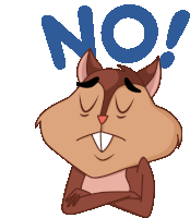 a cartoon squirrel with its eyes closed and the word no on its head