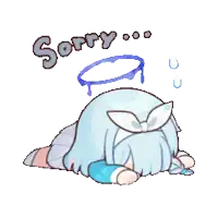 a cartoon of a girl laying on the ground with the words sorry written above her