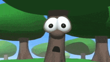 a cartoon tree has a surprised look on its face