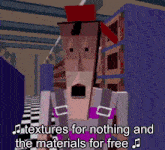 a cartoon character with the words textures for nothing and the materials for free on it