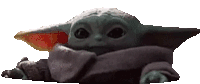 a pixel art of a baby yoda from star wars looking at the camera on a white background .