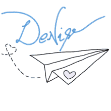 a drawing of a paper airplane with the name denise written on it