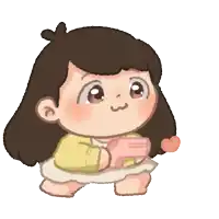 a cartoon drawing of a little girl holding a pink heart