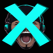 a cartoon of a man with headphones and an x in front of his face