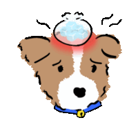 a drawing of a dog with an ice cube on its head