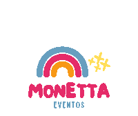 a logo for monetta eventos with a rainbow and two stars