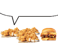 a bunch of chicken nuggets are next to a hamburger