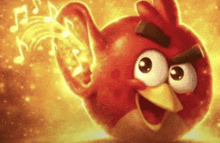 a red angry bird with music notes coming out of its ears
