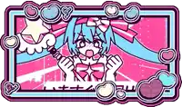 a pixel art illustration of a girl holding a microphone in a pink and blue frame .
