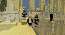 a group of people standing in a minecraft world with daily kills written on the screen