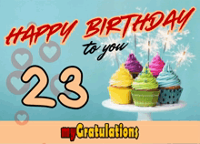 a birthday card with cupcakes and the number 23