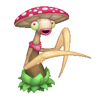 a cartoon drawing of a mushroom with long legs and a pink necklace