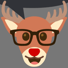 a deer with glasses and a red nose