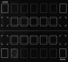 a black gaming mat with squares and a card in the middle