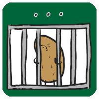 a cartoon drawing of a potato in a cage