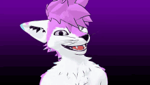 a cartoon cat with purple hair is smiling