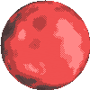 a pixel art drawing of a red planet with a black border .