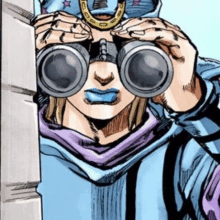 a cartoon character is wearing binoculars and looking through them .