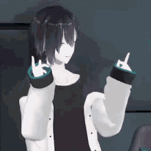 a 3d anime character is giving a middle finger