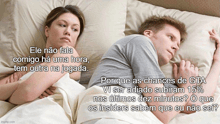 a man and a woman are laying in bed with the words ele nao fala comigo ha uma hora