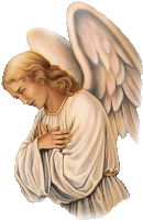 a painting of a praying angel with his hands on his heart