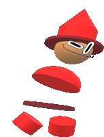 a cartoon character with a red hat and sunglasses is being assembled