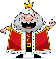 a cartoon illustration of a king with a crown on his head giving a thumbs up .