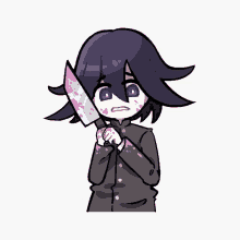 a cartoon of a boy holding a bloody knife