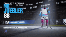 a hockey player named mr. juebler 88 stands on the ice