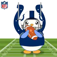 a cartoon of a penguin wearing a helmet and holding a football with the nfl logo in the background