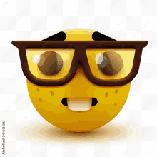 a yellow smiley face wearing glasses with a surprised look on his face