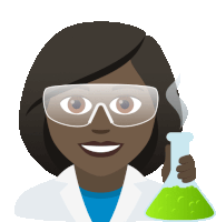 a cartoon of a female scientist holding a beaker with green liquid in it