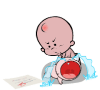 a cartoon of a baby crying next to a piece of paper with a grade of 10