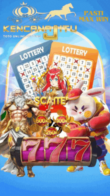 an advertisement for lottery shows a slot machine with a purple barrel