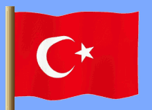 a red flag with a white crescent moon and white star