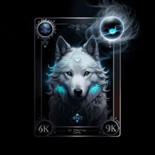 a playing card with a wolf on it that says 6k