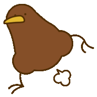 a cartoon drawing of a brown bird with a yellow beak and feet