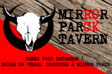 a poster for the mirror parck tavern shows a bull skull