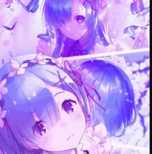 two anime girls with blue hair and purple eyes