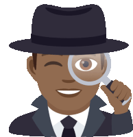 a man in a hat is holding a magnifying glass to his eye