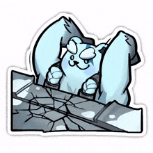 a cartoon illustration of a polar bear breaking a glass wall with an axe .