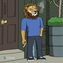 a cartoon of a man with a lion 's head smoking a cigarette with the word solbank below him