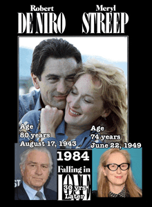 a poster for robert de niro and meryl streep shows their ages